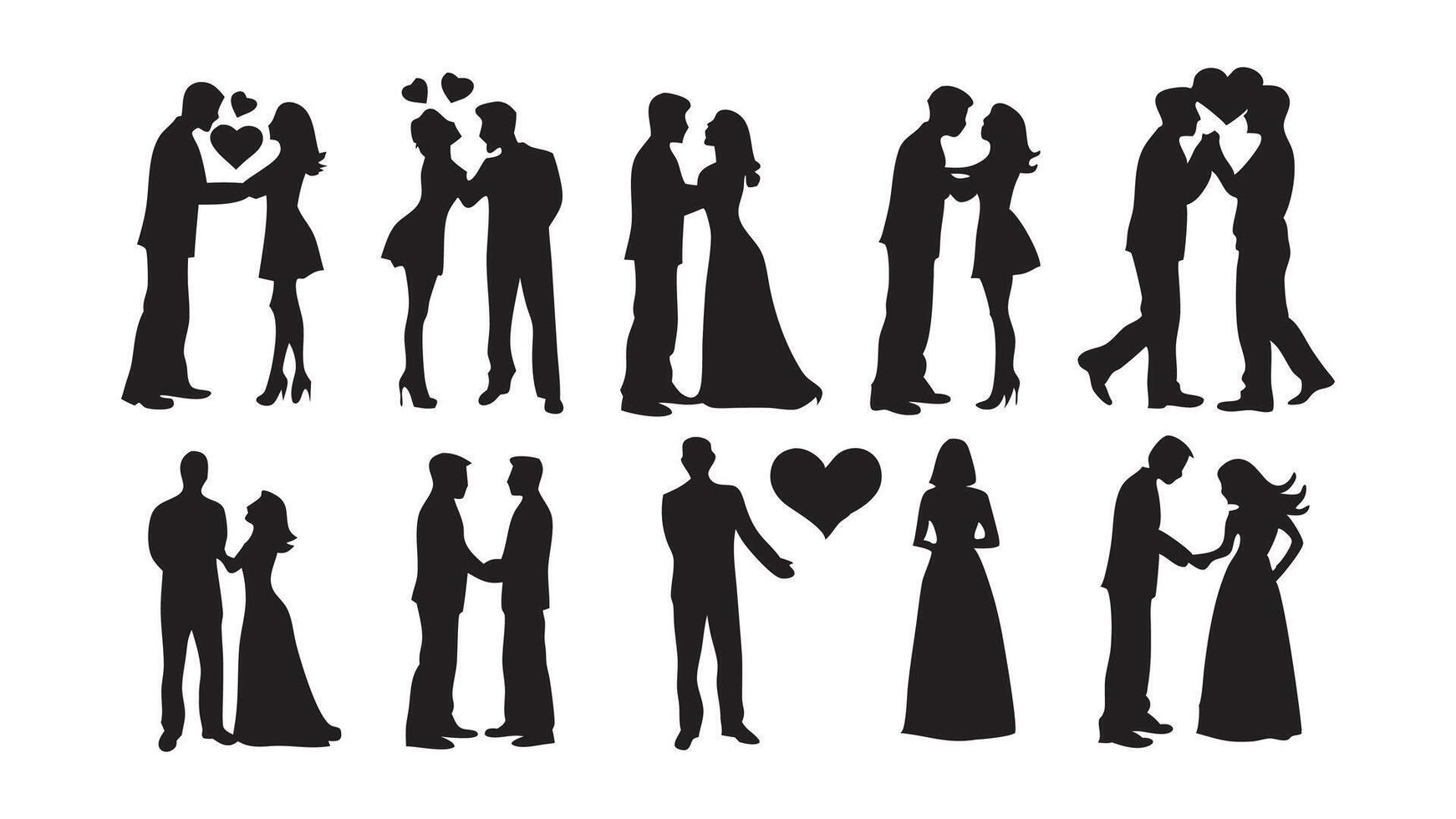 Capture the beauty of love with this stunning silhouettes set isolated flat illustration on white background vector
