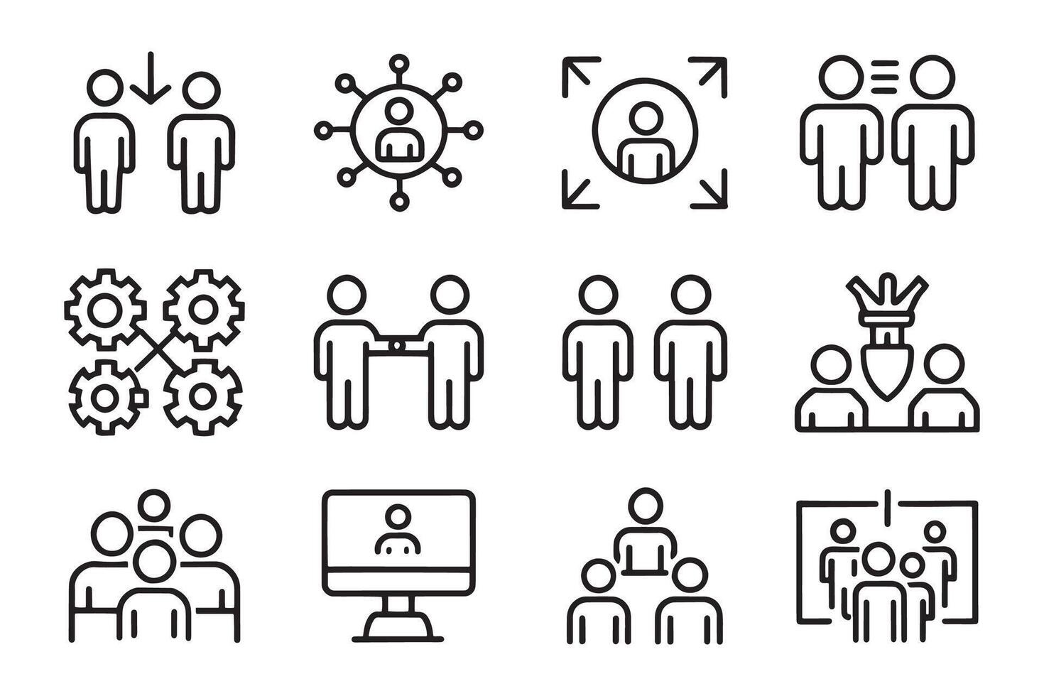 Containing team building, teamwork, coaching, meeting, managing related editable icon set isolated flat illustration white background vector