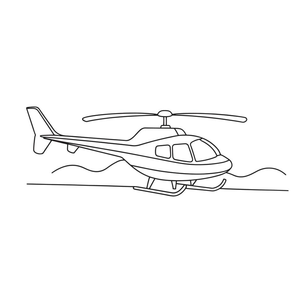 Tour Helicopter Transport isolated continuous line art flat illustration on white background. vector