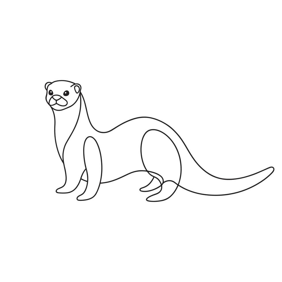 Otter Animal continuous line art flat illustration on white background. vector