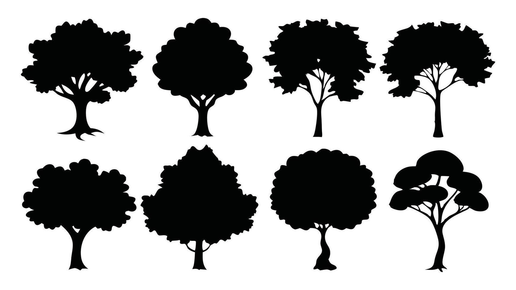 Tree set silhouettes isolated flat illustration on white background. vector