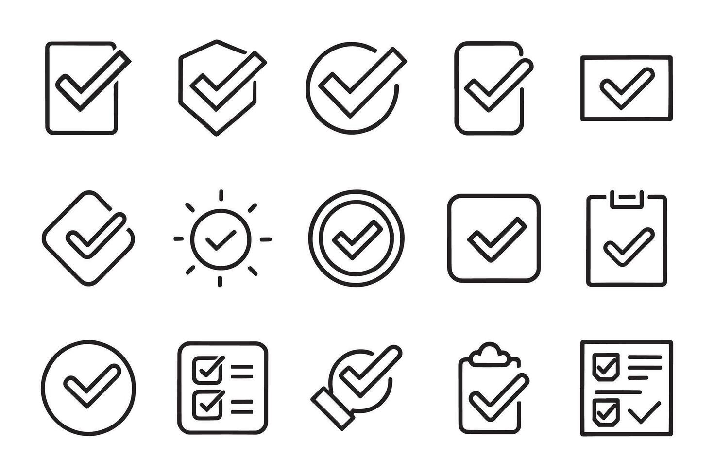 Containing check, accept, agree, selected, confirm, approve, correctrelated editable icon set isolated flat illustration white background vector