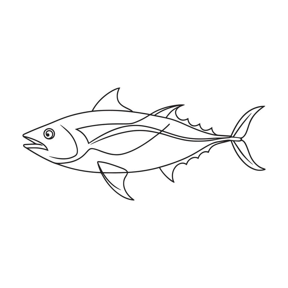 Tuna fish continuous line art flat illustration on white background. vector