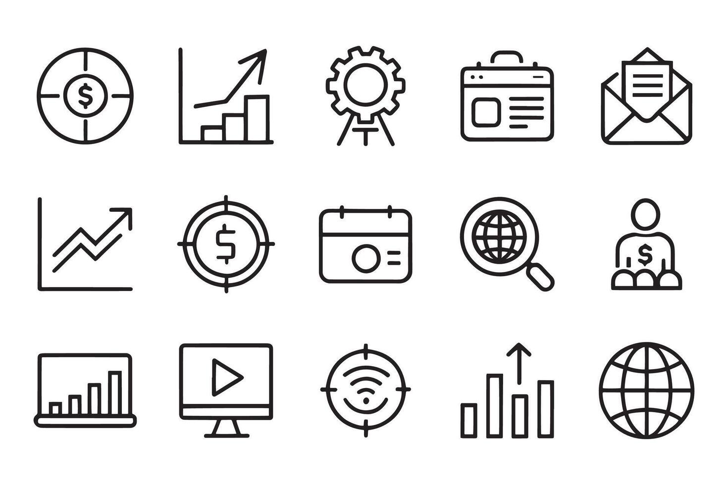 Containing business and marketing, traffic, , related editable icon set isolated flat illustration white background. vector