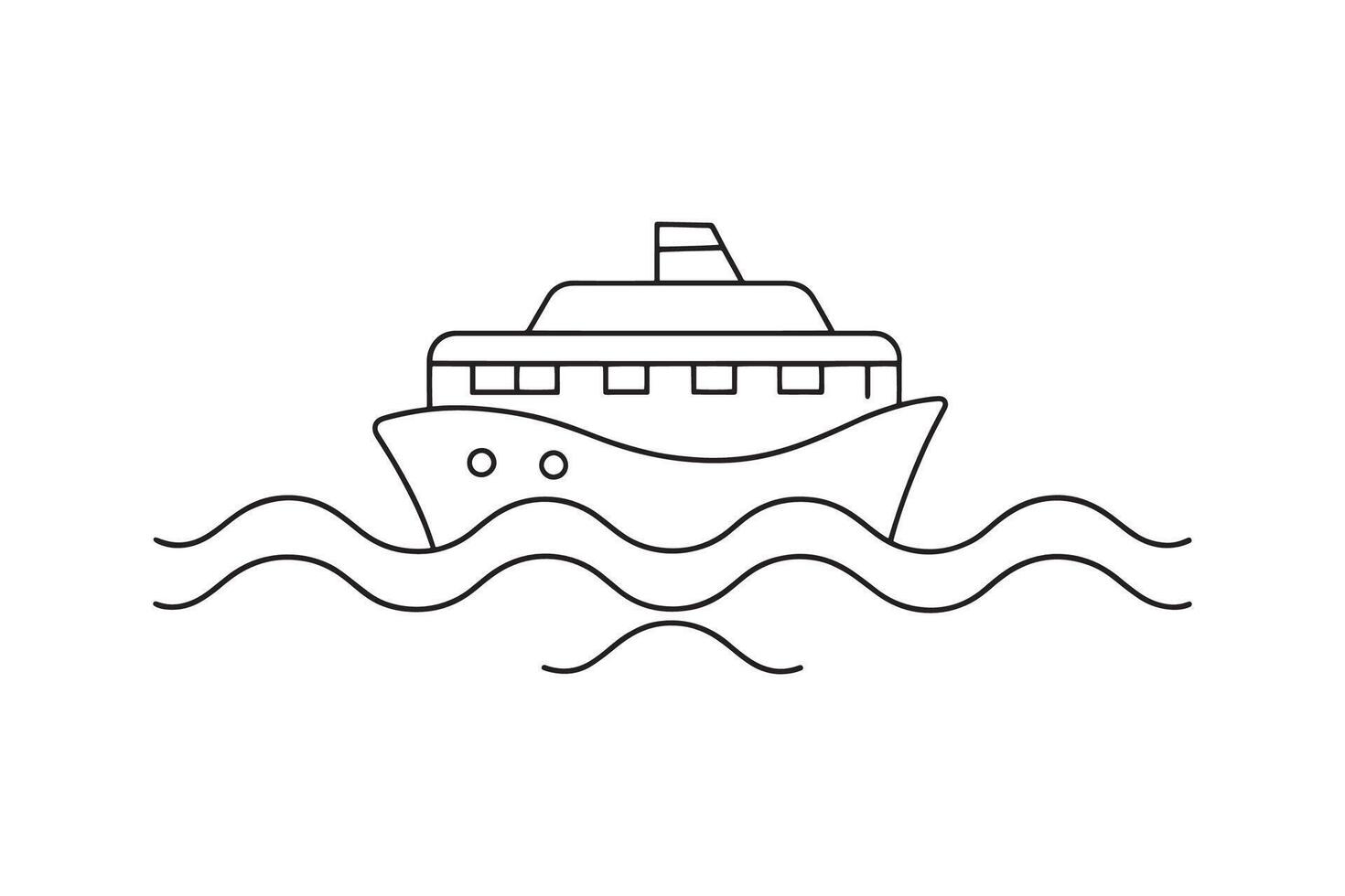 Ferry Water Transport isolated continuous line art flat illustration on white background. vector