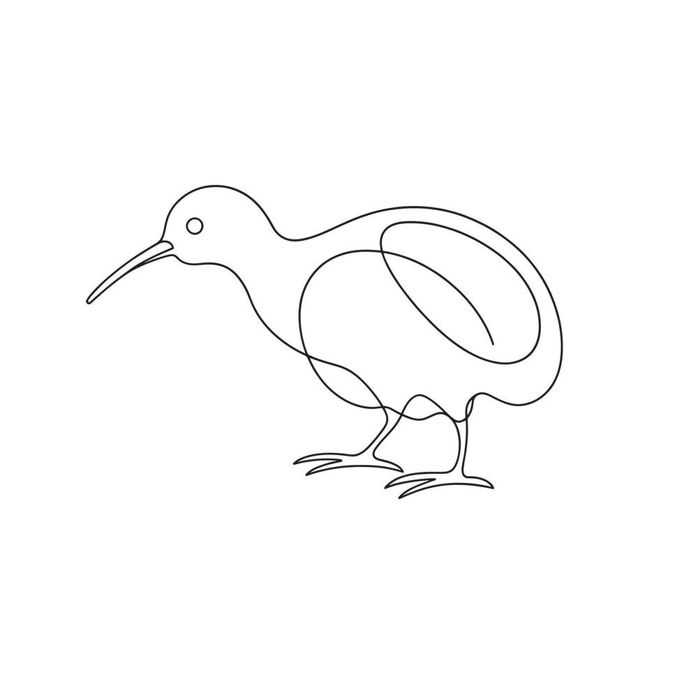Kiwi bird continuous line art flat illustration on white background. vector