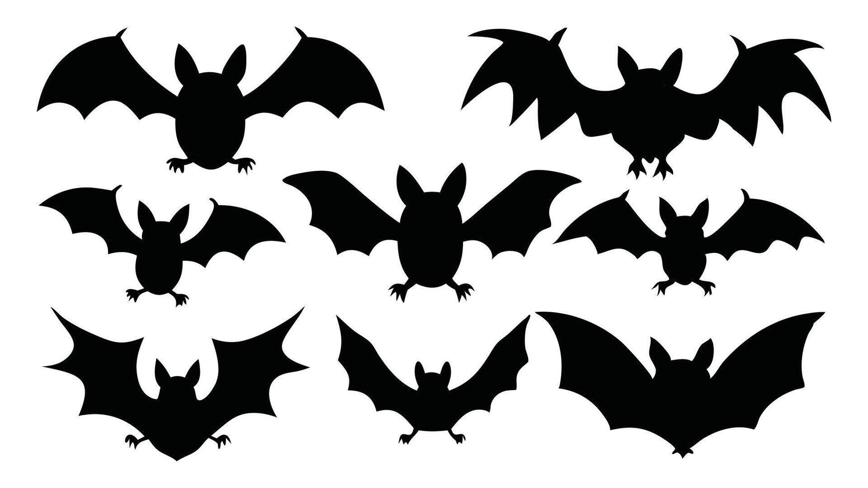 Vampire Bat silhouettes set isolated flat illustration on white background. vector