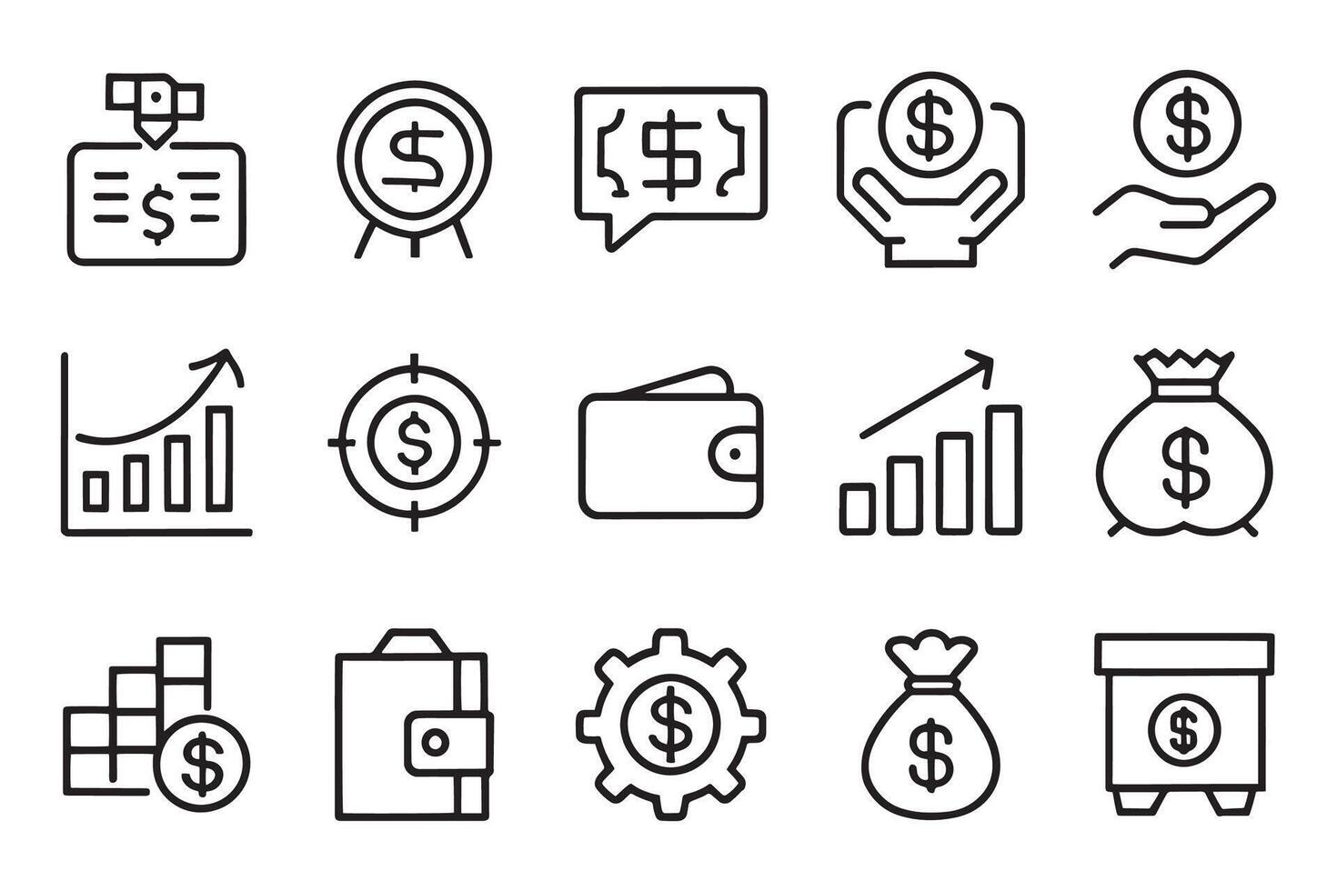 Cash, saving, financial goal, profit related editable icon set isolated flat illustration white background. vector
