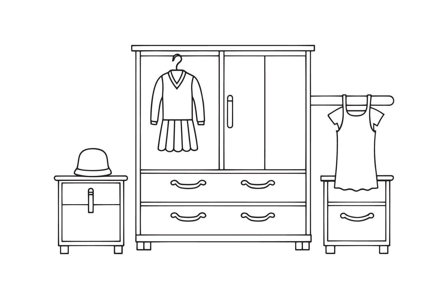 Dress Up Station Furniture isolated continuous line art flat illustration on white background. vector