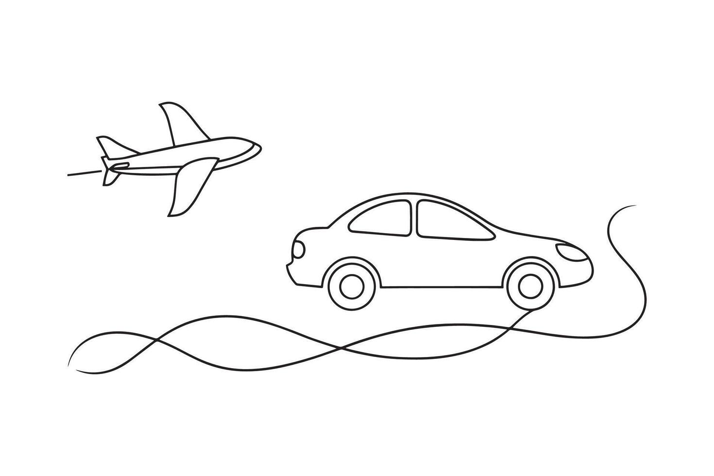Flying Car Transport isolated continuous line art flat illustration on white background vector