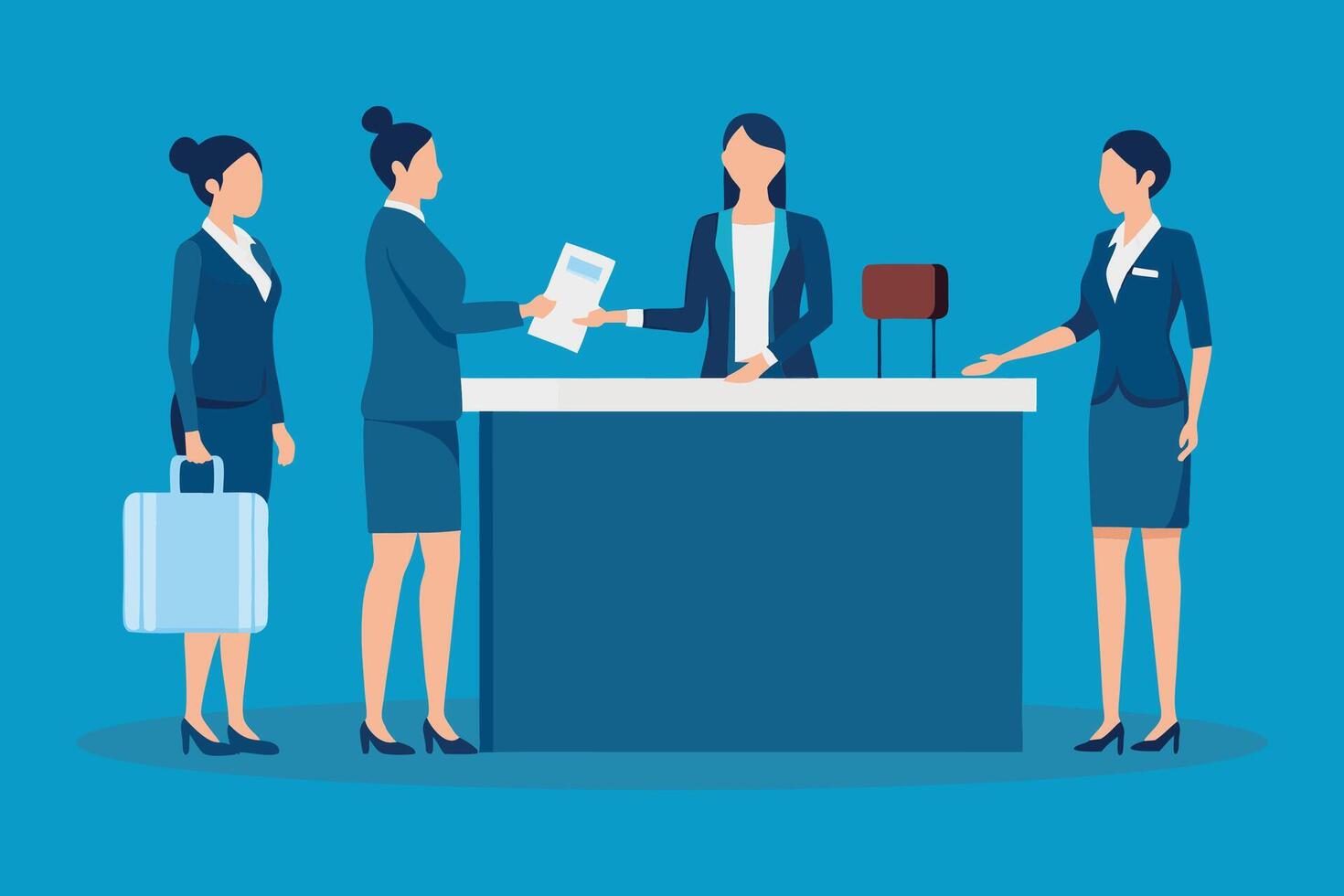 Female staff serving customers in the lobby isolated flat illustration vector