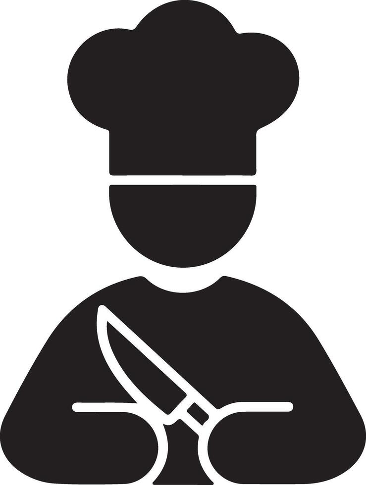 A black and white art image of chef icon vector
