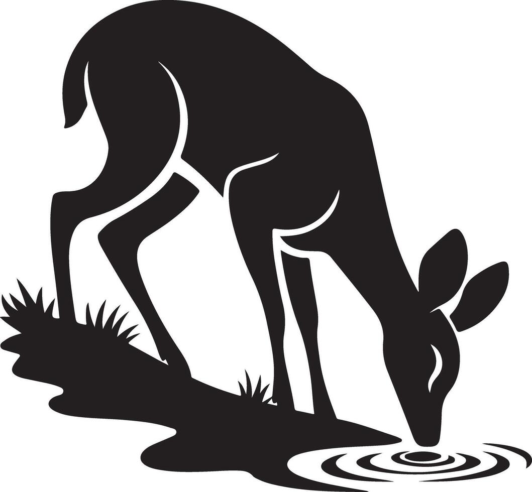 A black silhouette of a deer drinking water vector