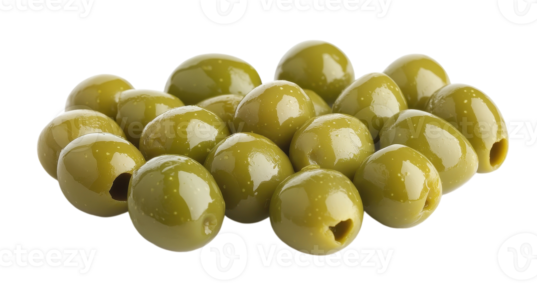 A cluster of vibrant green olives with a shiny exterior, highlighting their delicious appeal. png