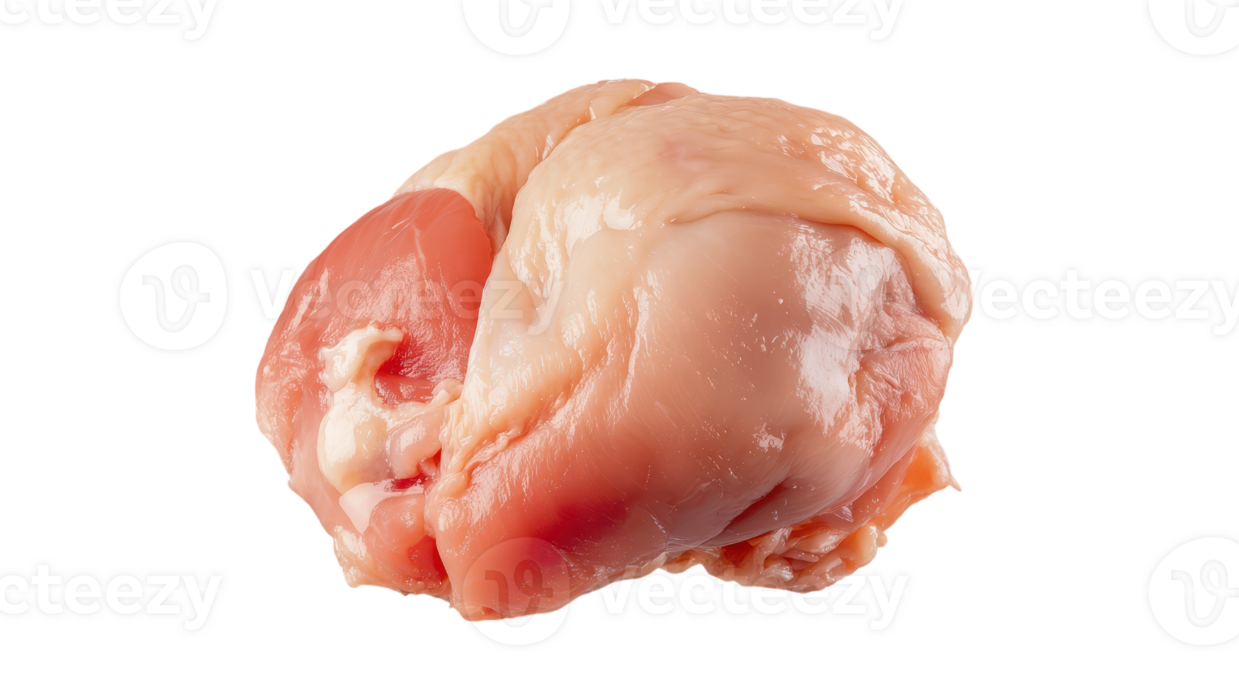 A raw chicken thigh rests on a clean surface, showcasing its fresh, pinkish hue for cooking. png