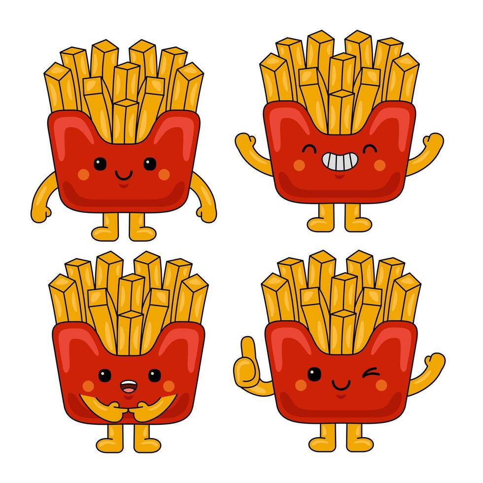 cute fries mascot character illustration vector