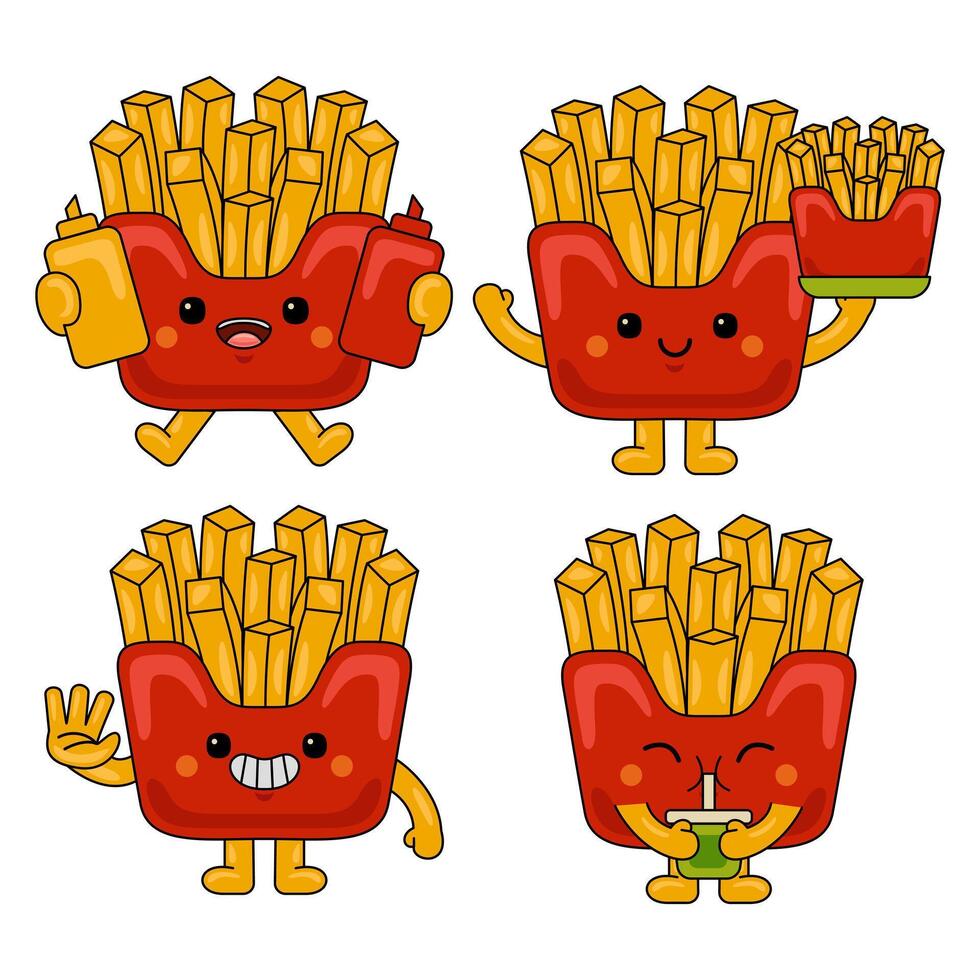 cute fries mascot character illustration vector
