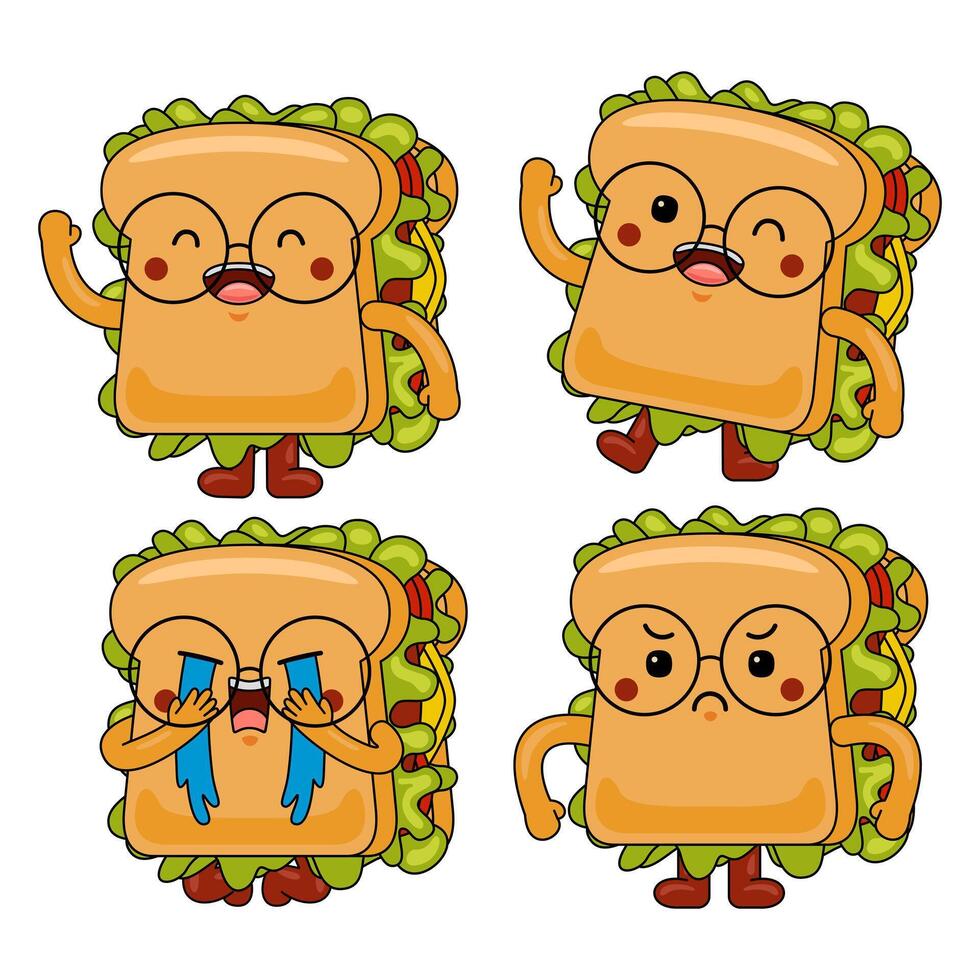 cute sandwich mascot character illustration vector
