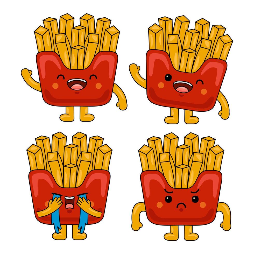 cute fries mascot character illustration vector