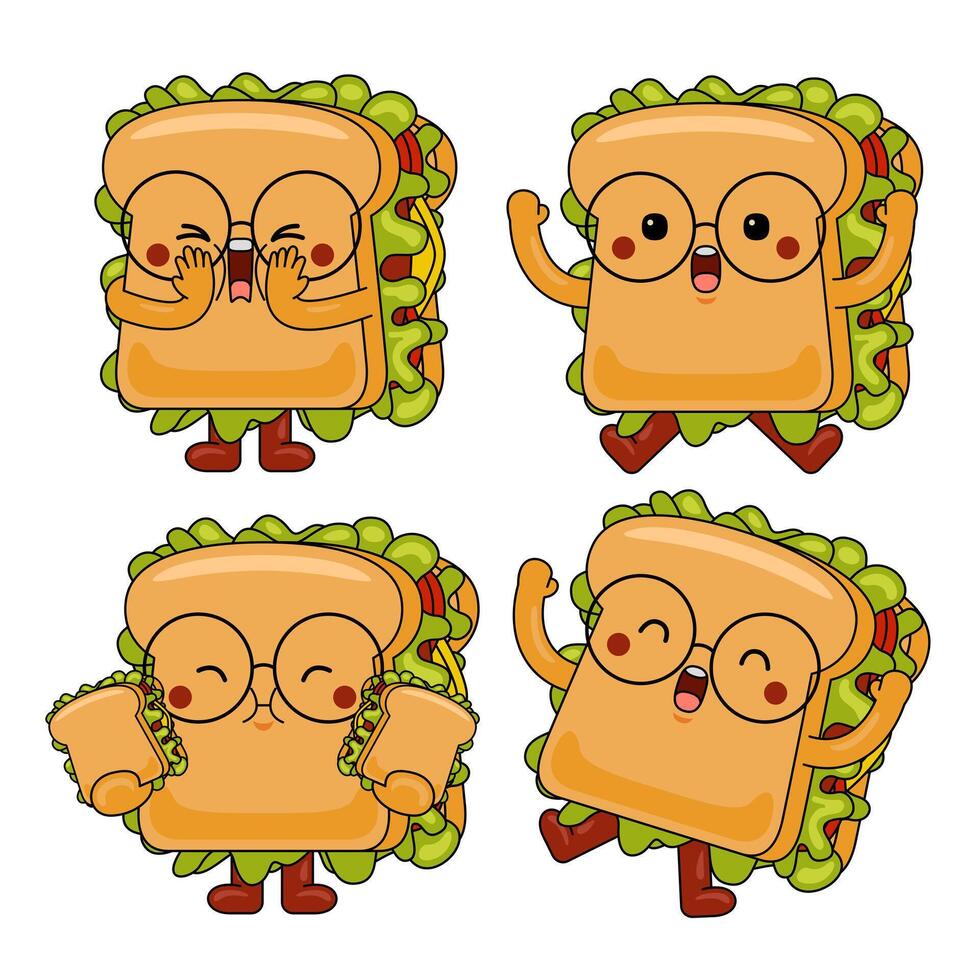 cute sandwich mascot character illustration vector