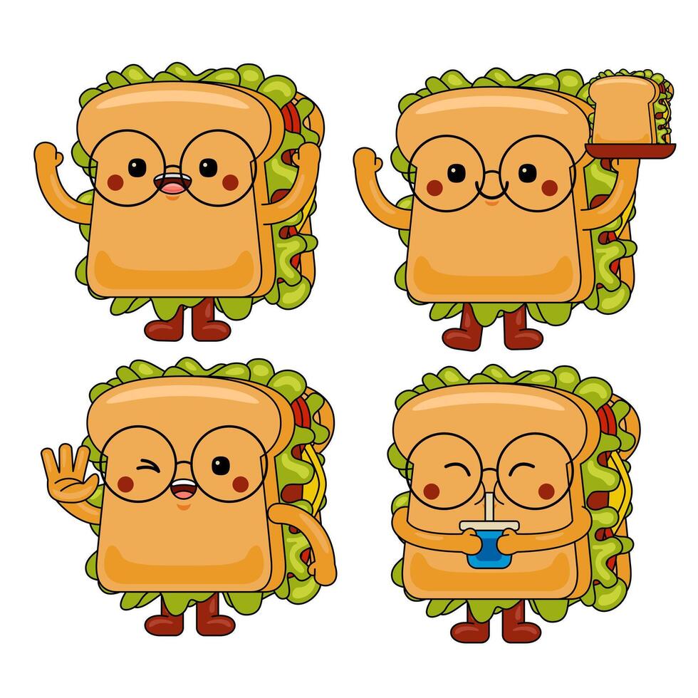 cute sandwich mascot character illustration vector