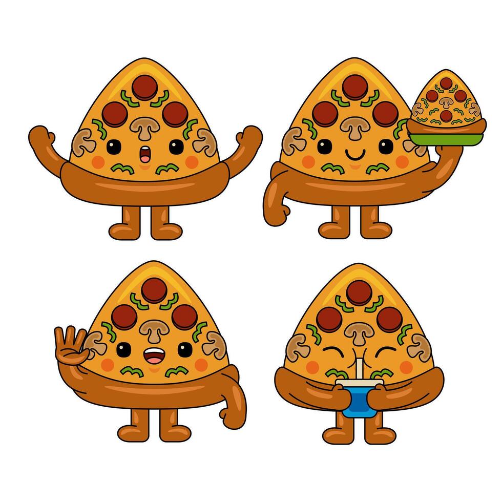 cute pizza mascot character illustration vector