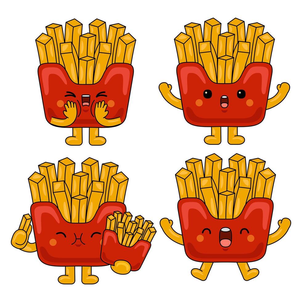 cute fries mascot character illustration vector