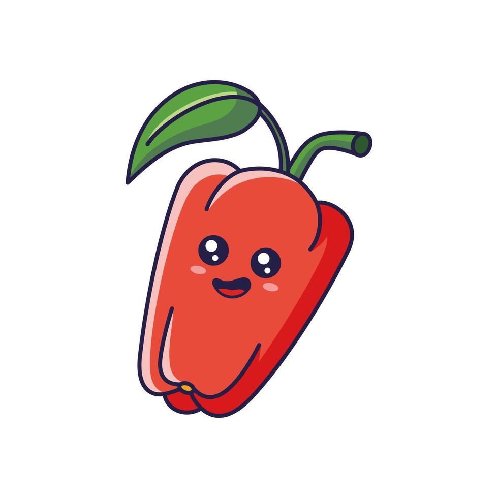 Cute Kawaii Bell pepper cartoon icon illustration. Food vegetable flat icon concept isolated on white background. Bell pepper character, mascot in Doodle style. vector