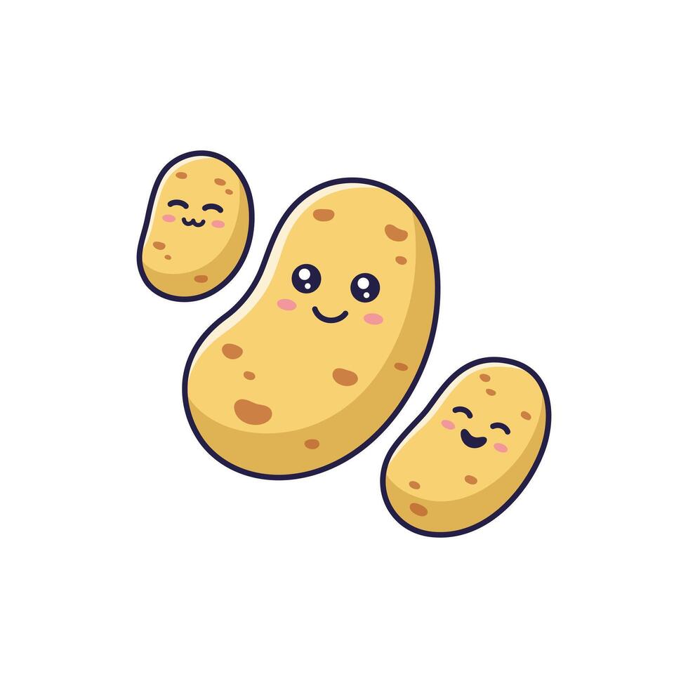 Cute Kawaii Potato cartoon icon illustration. Food vegetable flat icon concept isolated on white background. Potato character, mascot in Doodle style. vector