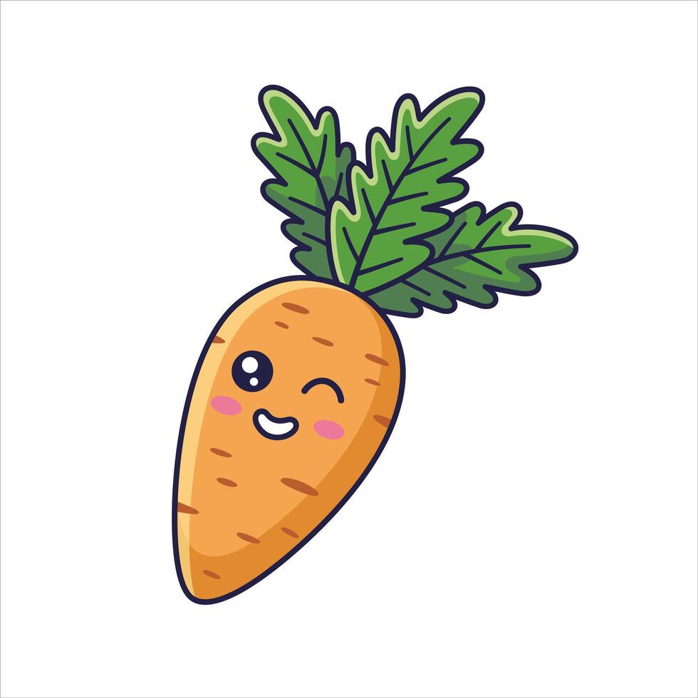Cute Kawaii carrot cartoon icon illustration. Food vegetable flat icon concept isolated on white background. Carrot character, mascot in Doodle style. vector