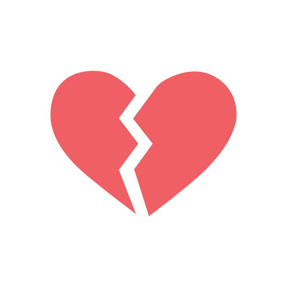 Broken heart shape icon, symbol of unhappy love, label, logo, icon, sign. design, isolated on white. Flat design. Silhouette of cracked heart vector