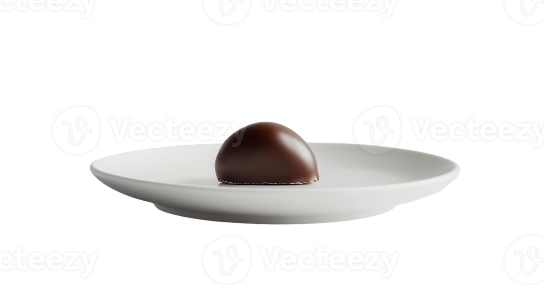 A dark chocolate truffle glistens on a white plate, inviting indulgence and delight. png