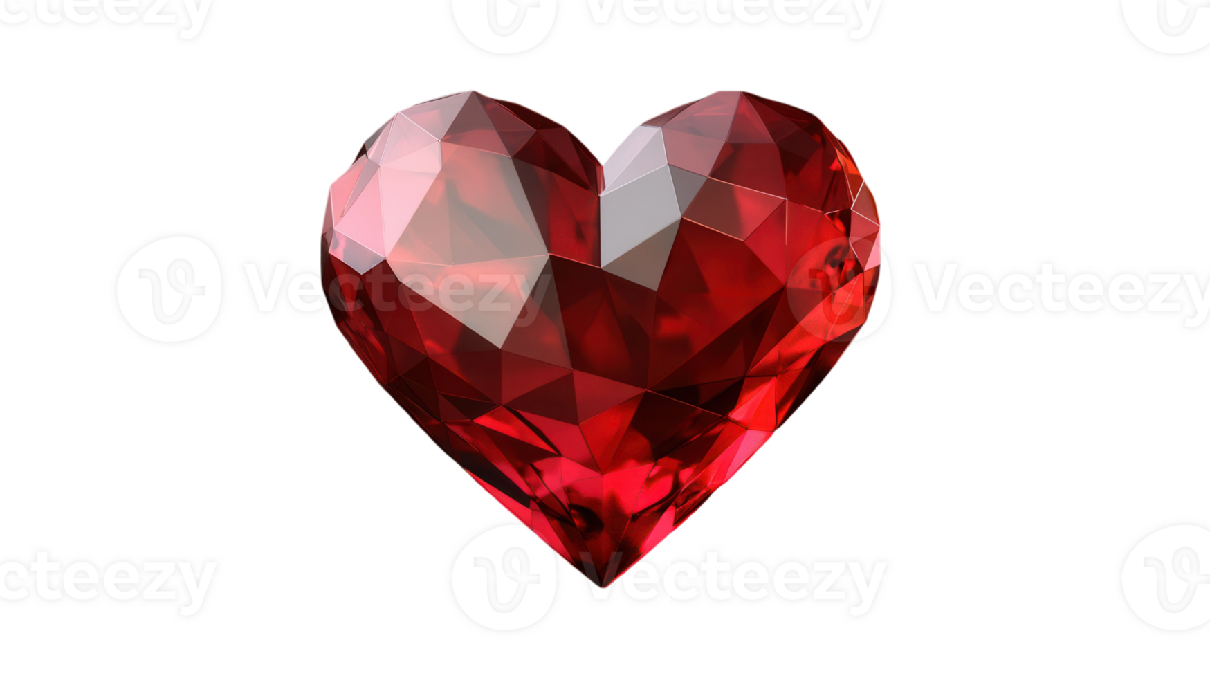 A radiant red heart-shaped gem glimmers with intricate cut facets, showcasing its beauty. png