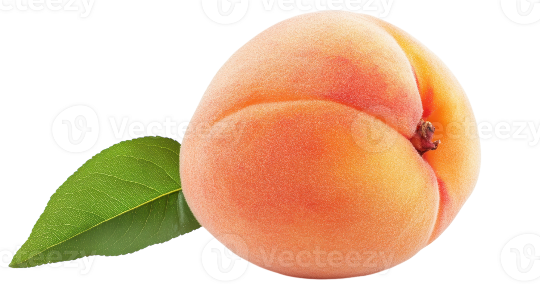A ripe peach on a lush leaf embodies summer's vibrant bounty. png