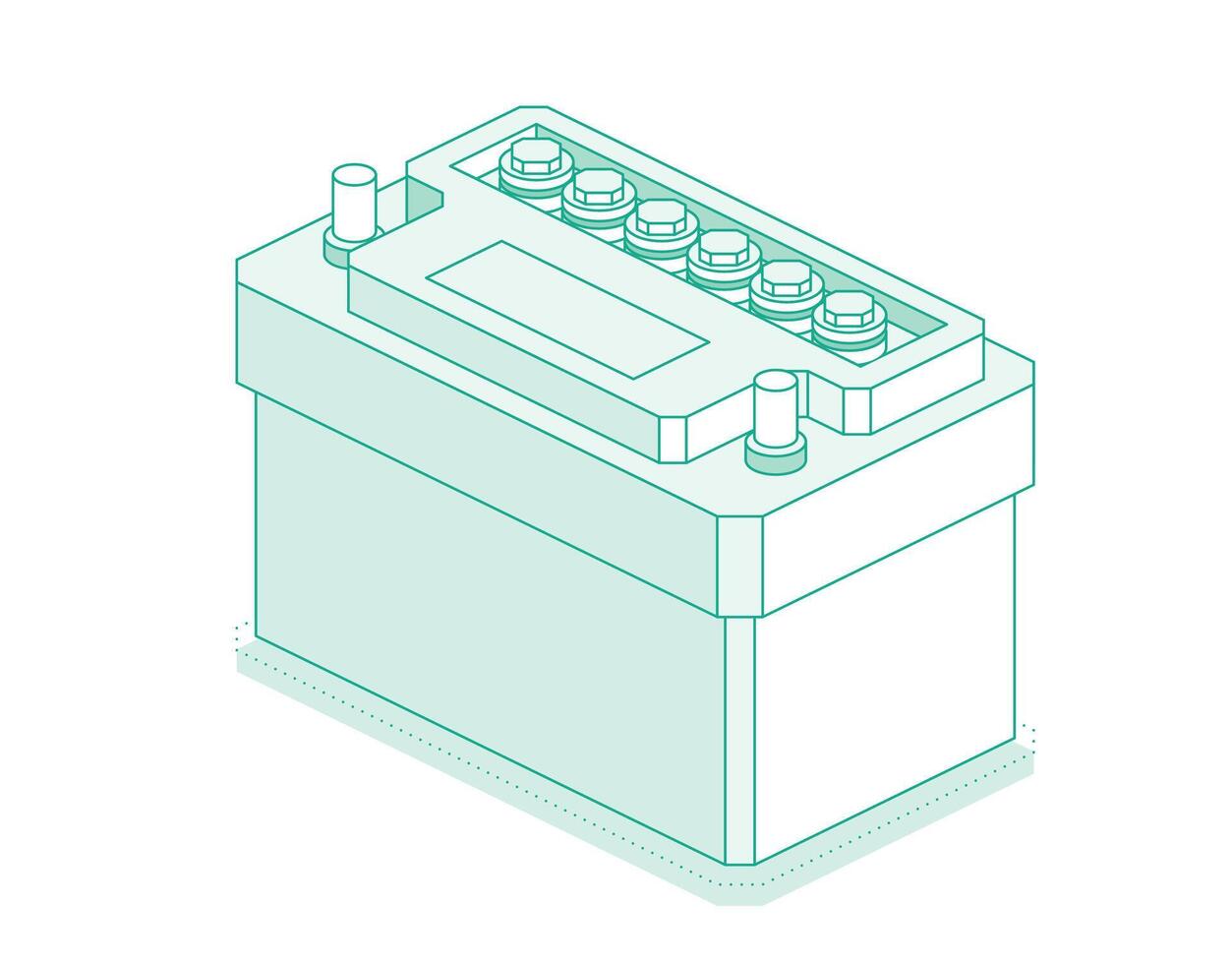 Car battery isolated on white background. Accumulator battery. Isometric outline object. vector