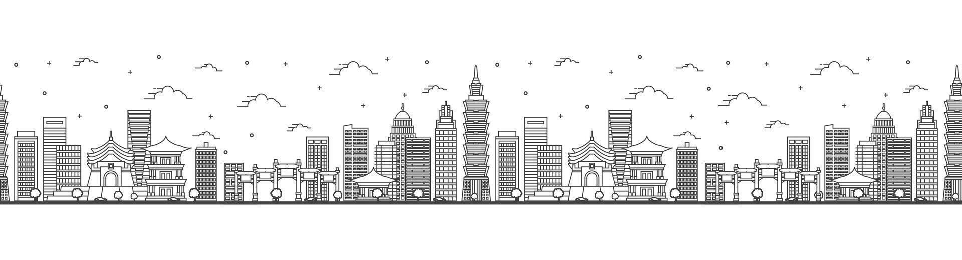 Seamless pattern with outline Taipei Taiwan City Skyline with Modern Buildings Isolated on White. Taipei Cityscape with Landmarks. vector