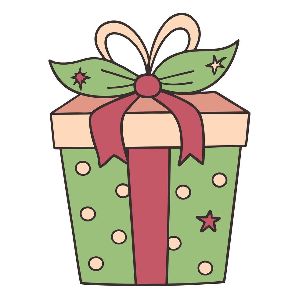 Festive gift box illustration with ribbon and stars in pastel colors vector