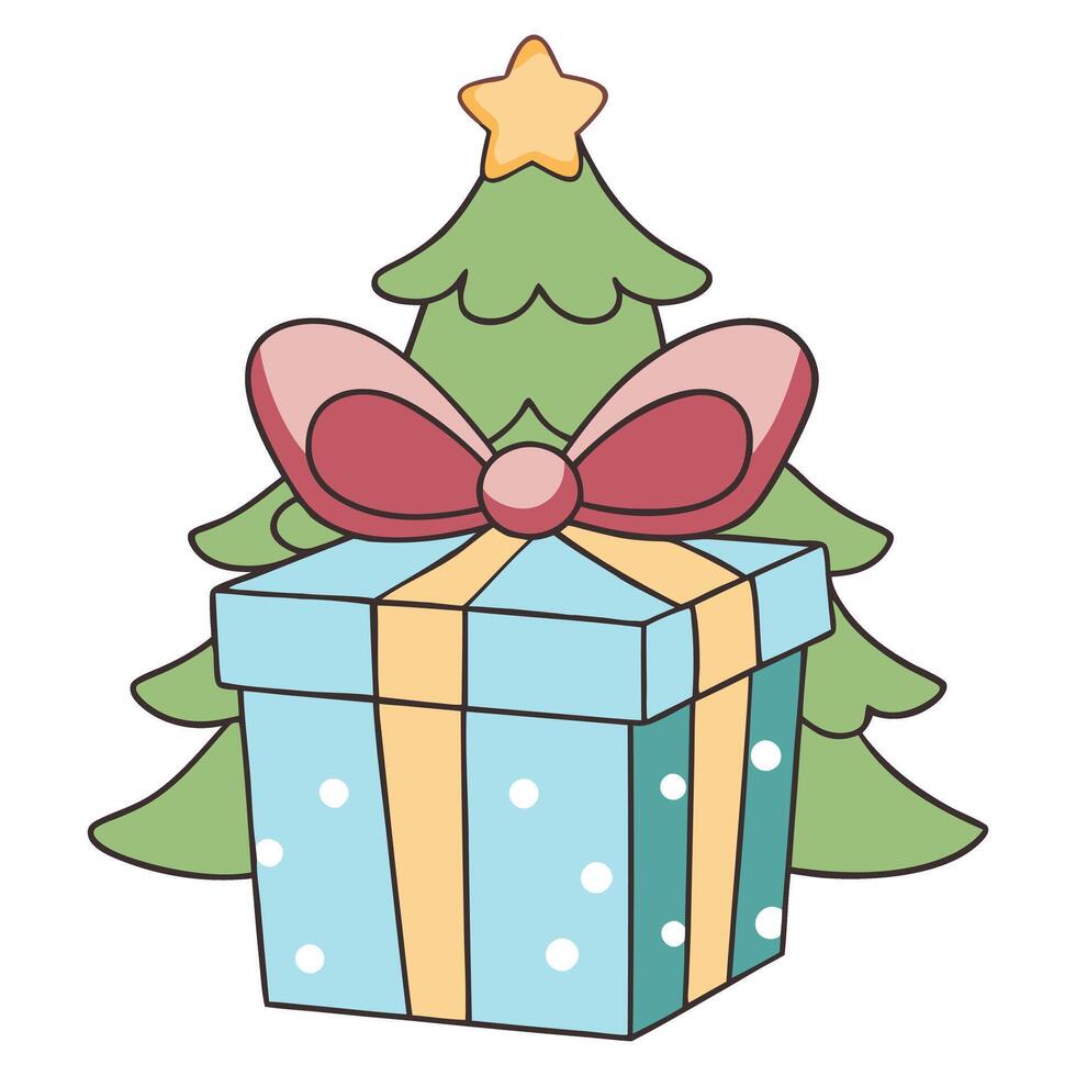 Festive holiday illustration with Christmas tree and gift box vector