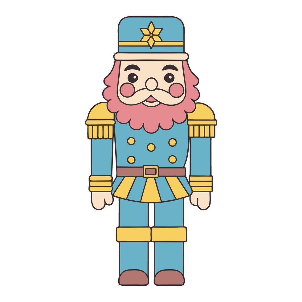 Charming pastel nutcracker soldier illustration in flat vintage style vector