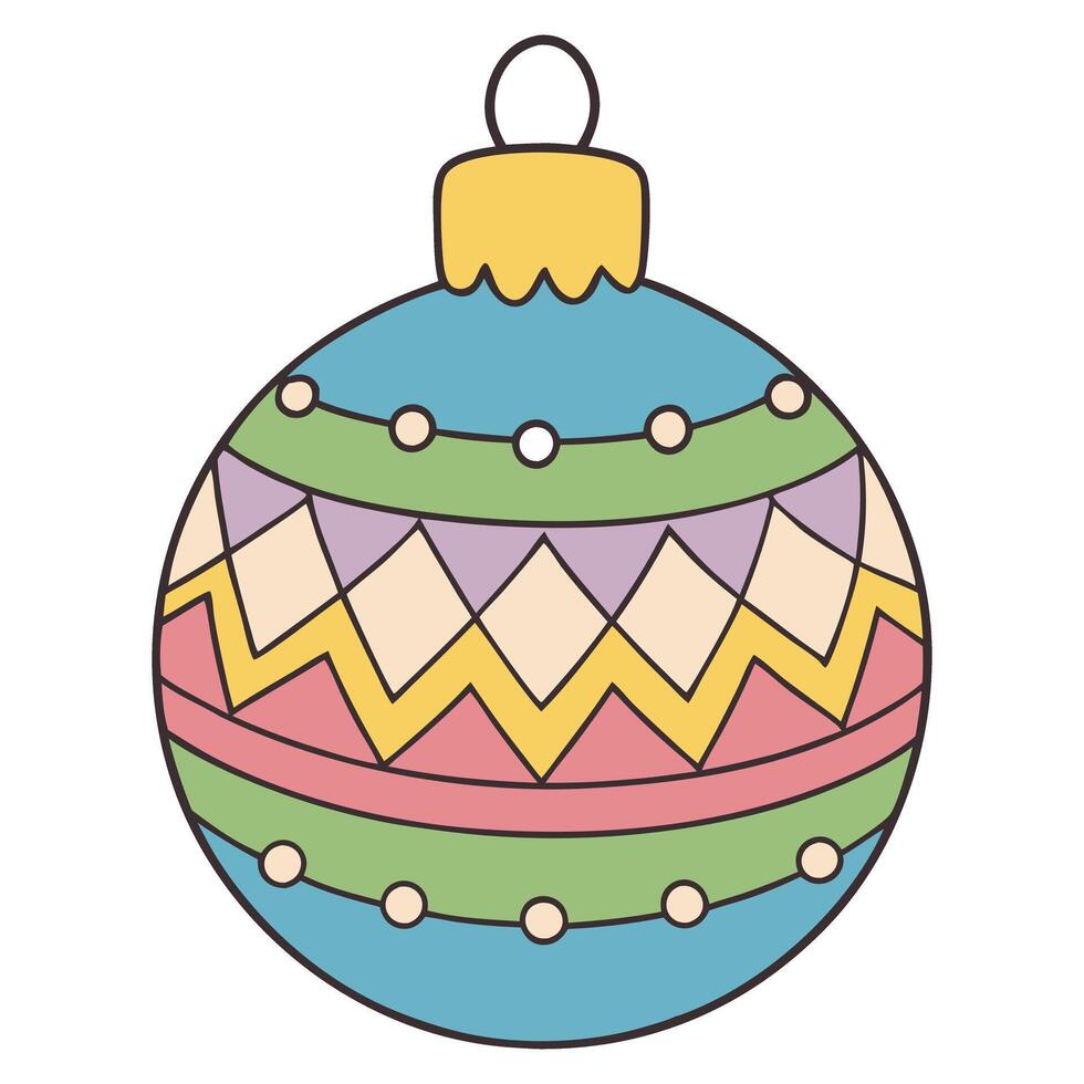 Colorful hand drawn Christmas ornament illustration with geometric patterns vector