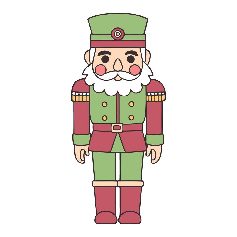 Christmas nutcracker soldier in flat cartoon style for holiday decor vector