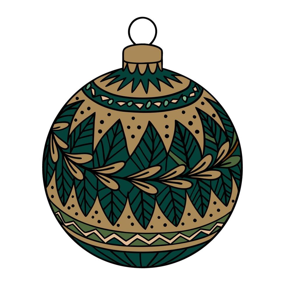 Festive Christmas Ornament with Intricate Green and Gold Leaf Pattern vector