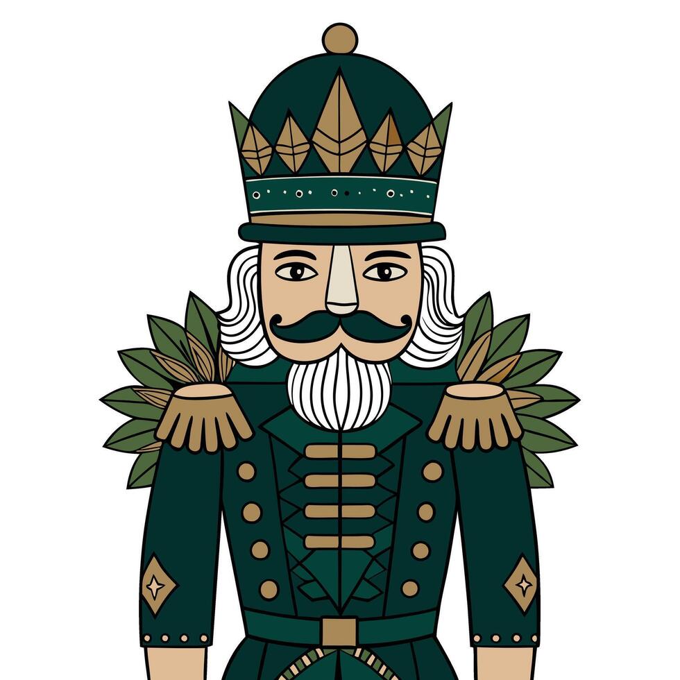 Classic nutcracker soldier in geometric style with green and gold accents vector