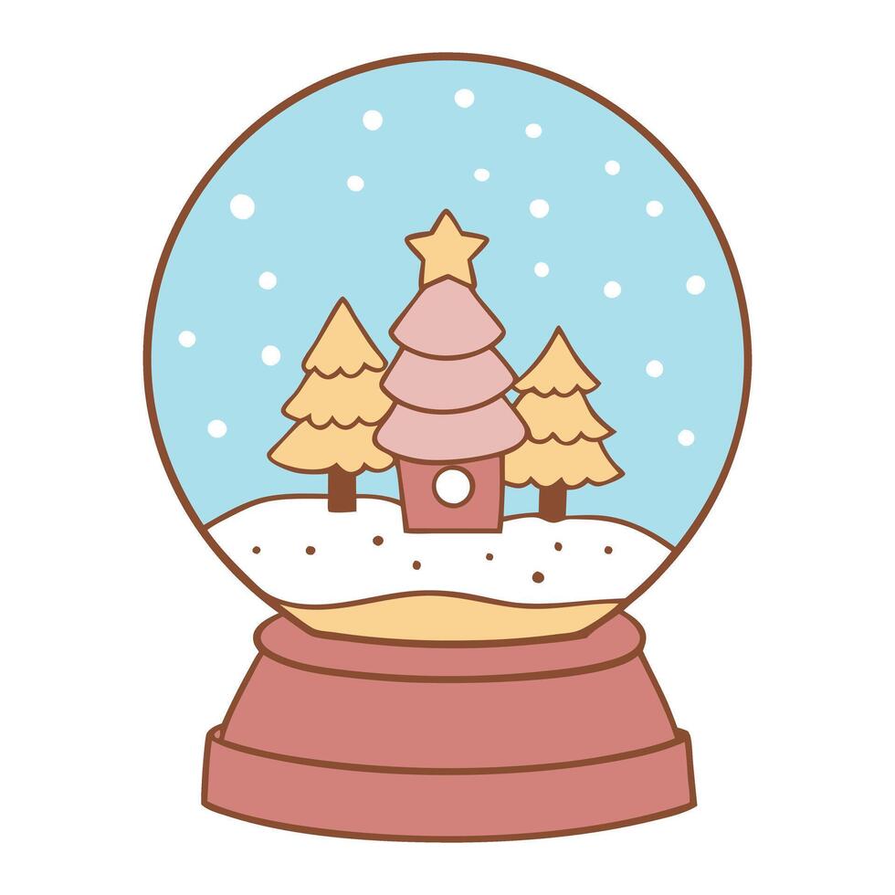 Whimsical winter snow globe with pastel trees and snowflakes in flat style vector