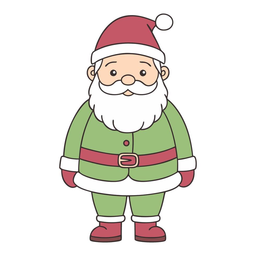 Cartoon santa claus in green suit with red hat and boots illustration vector