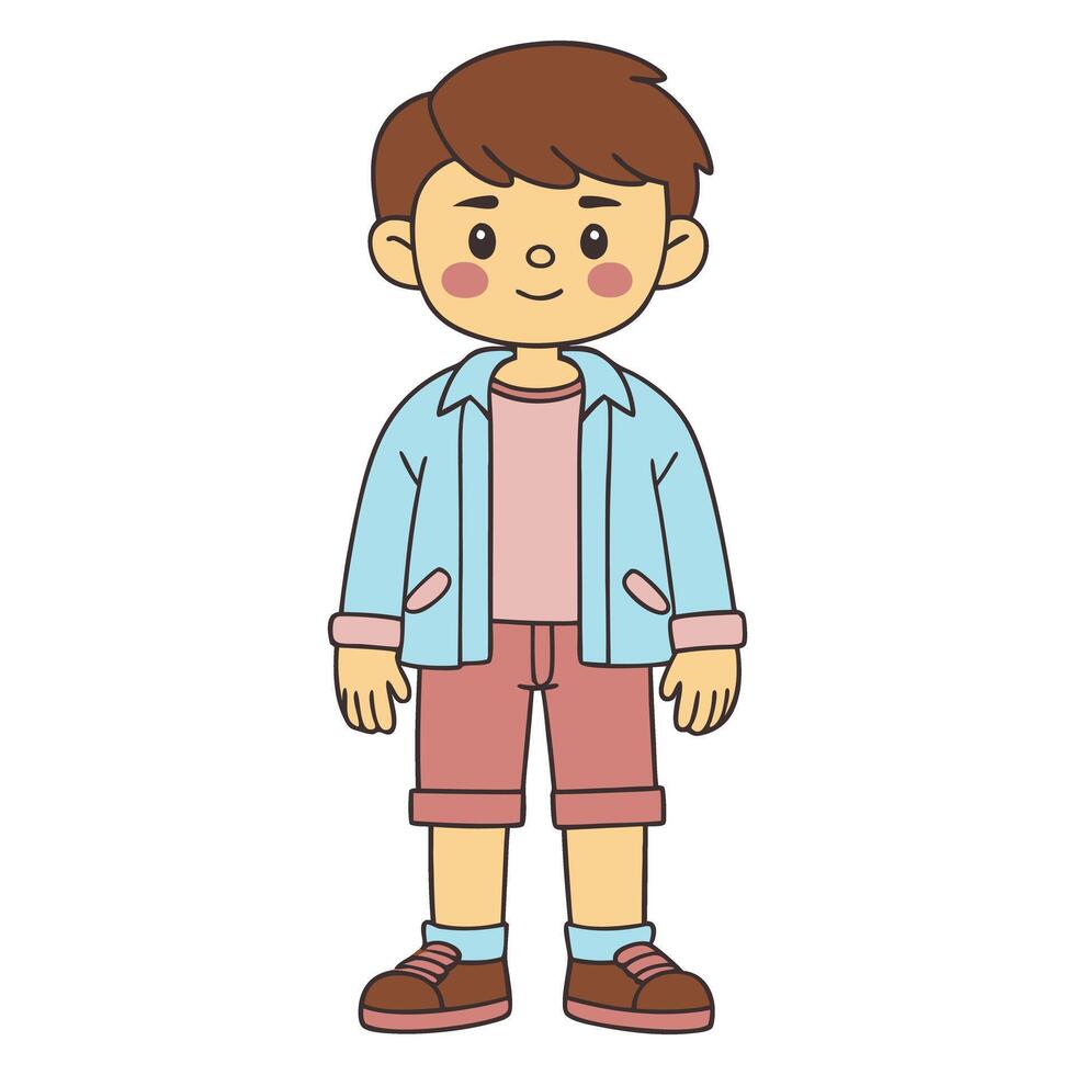 Cartoon boy character in pastel attire with cheerful expression vector