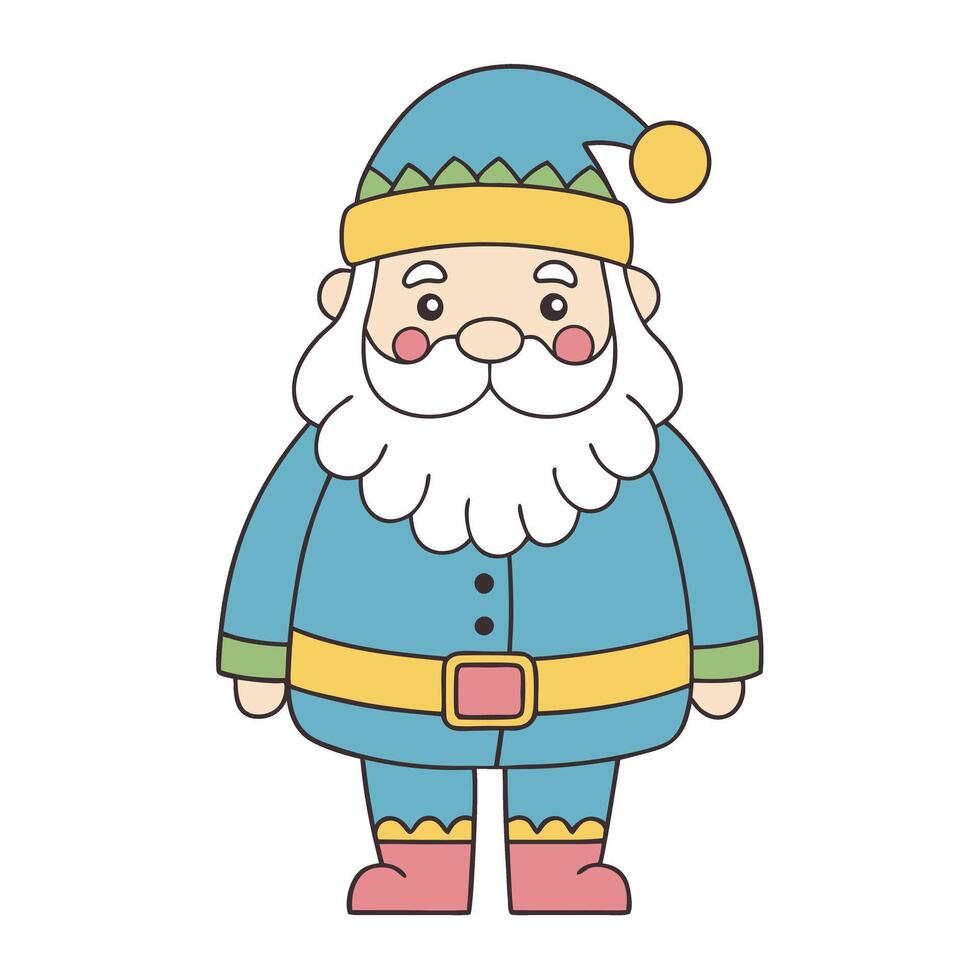 Cute minimalist Santa Claus in teal outfit with yellow accents and playful style vector