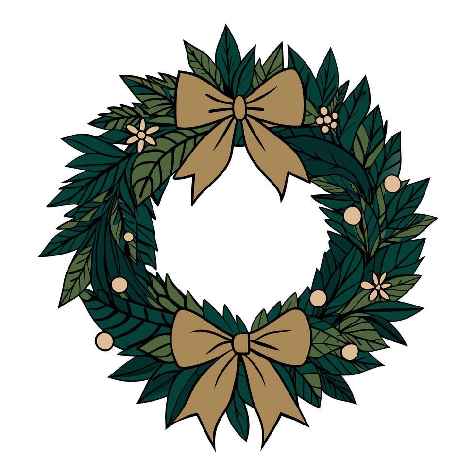 Festive holiday wreath with bows and foliage in traditional style vector