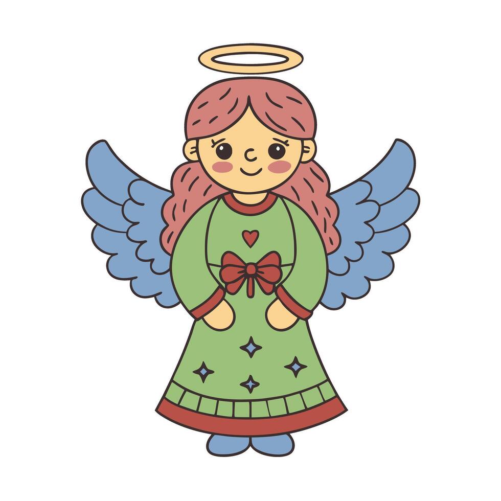 Cute cartoon angel girl with wings and halo in whimsical colorful style vector
