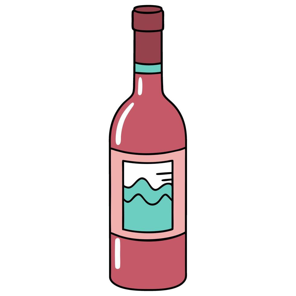 Wine bottle illustration in a minimalist cartoon style with vibrant colors vector
